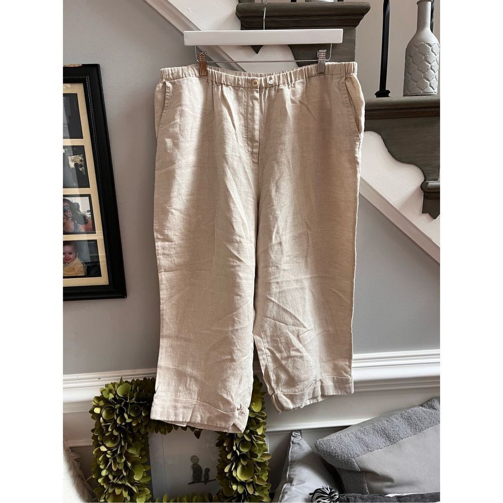 JM Collection Beige Linen Pull On Pants sz 18